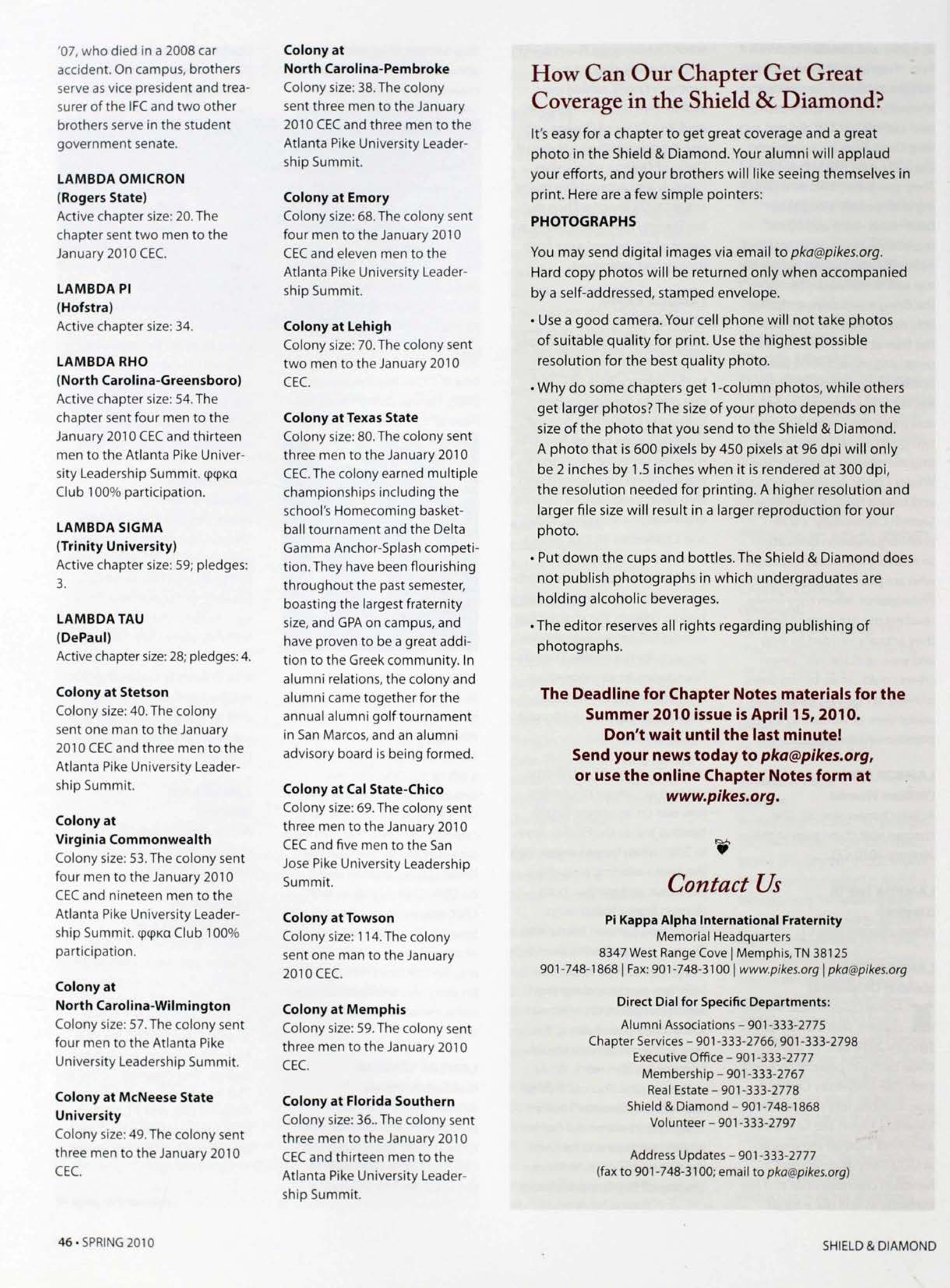 How Can Our Chapter Get Great Coverage In the Shield & Diamond?